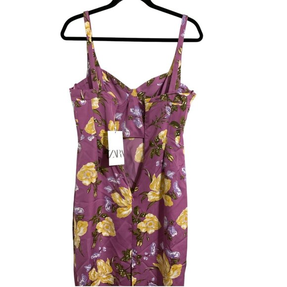 ZARA Printed Corset Style Midi Dress New in Purple size Medium - Picture 5 of 13
